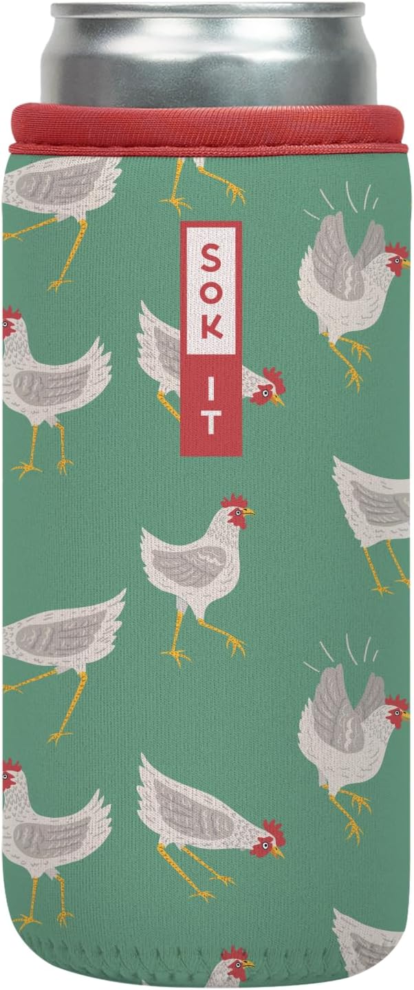 Sok It CanSok Sleeve for Beer & Soda Insulated Neoprene Cover (Flew The Coop, 12oz Slim Can Sleeve)