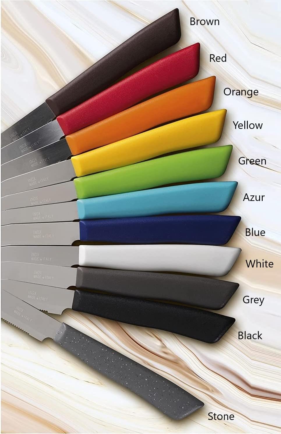 Tredoni 6 kitchen Knives - 4.3"/11cm Italian Stainless Steel Serrated Vegetable/Steak/Table Knife Cutlery, Rounded Tip (Brown)