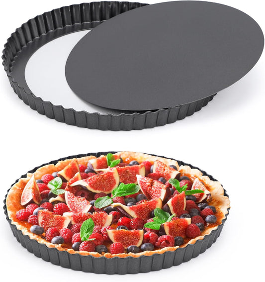 Beasea Tart Pan 9 Inch, 2pcs Tart Pans with Removable Bottom Nonstick Small Round Carbon Steel Tart Quiche Pie Pans for Oven Baking