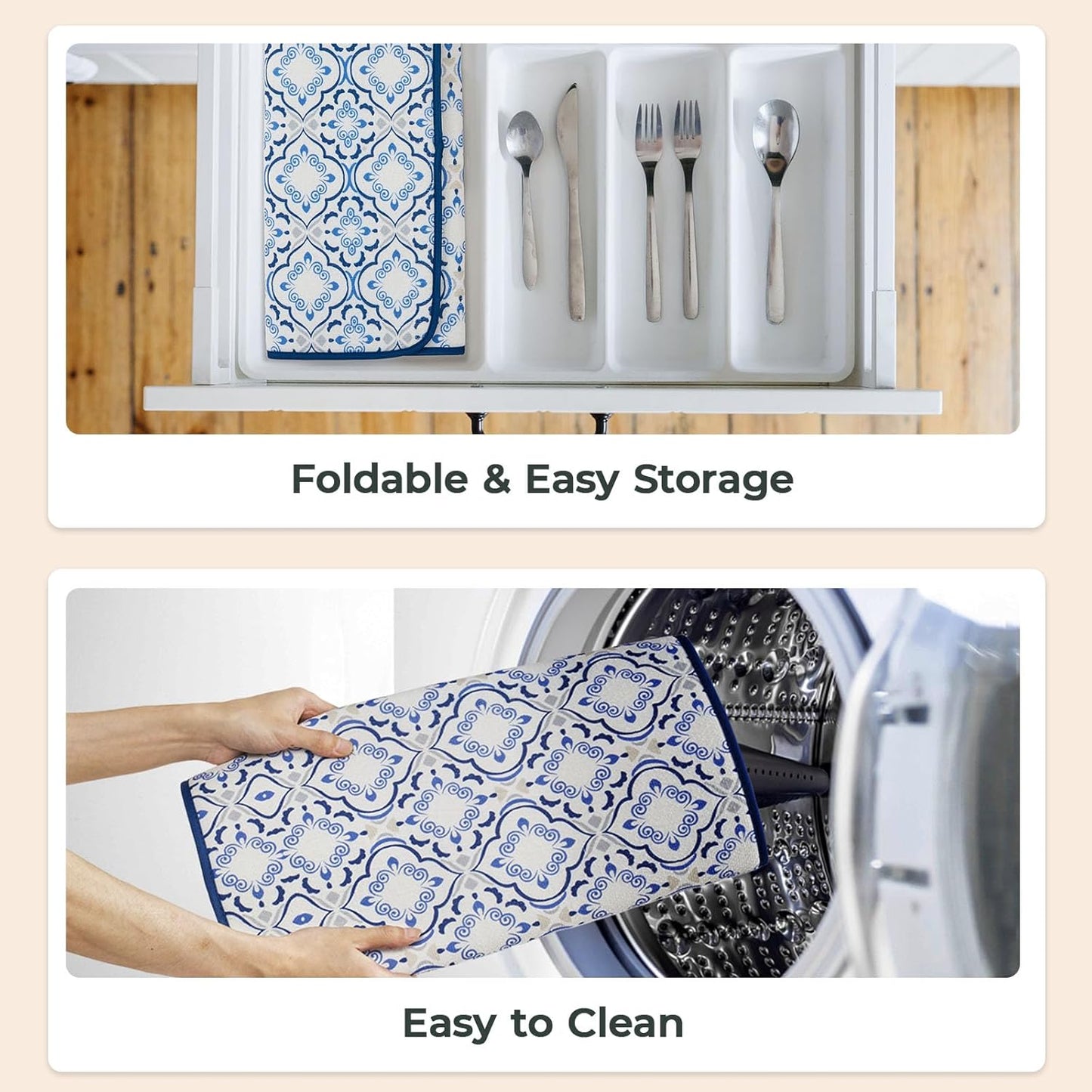 FRESHMINT Printed Dish Drying Mats for Kitchen Counter 2 Pack Absorbent Reversible Drying Mats Microfiber Kitchen Countertop Protector Dishes Drying Pad Extra Large 18"x16" Dish Mat