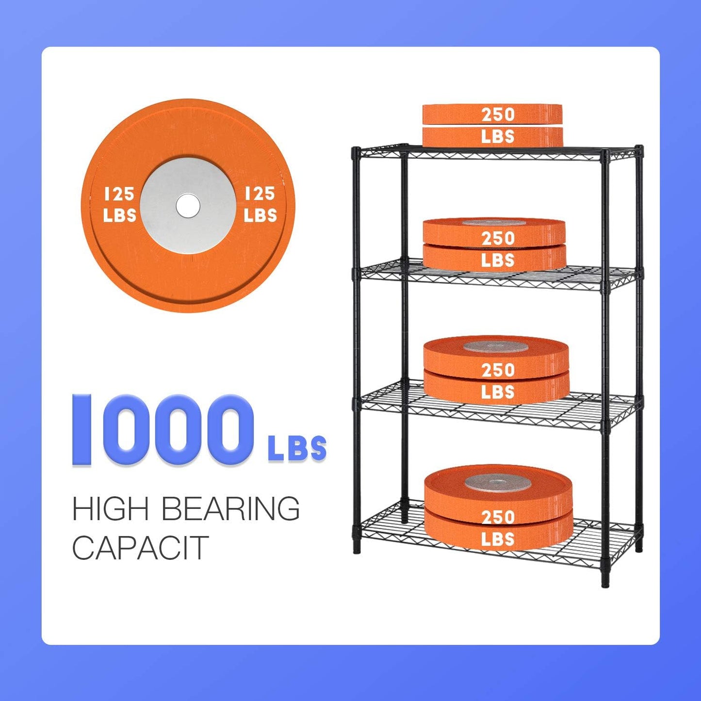 36" L×14" W×54" H Commercial Wire Shelving Unit Metal Shelf with 4 Tier Adjustable Layer Rack Strong Steel for Restaurant Garage Pantry Kitchen Garage，Black