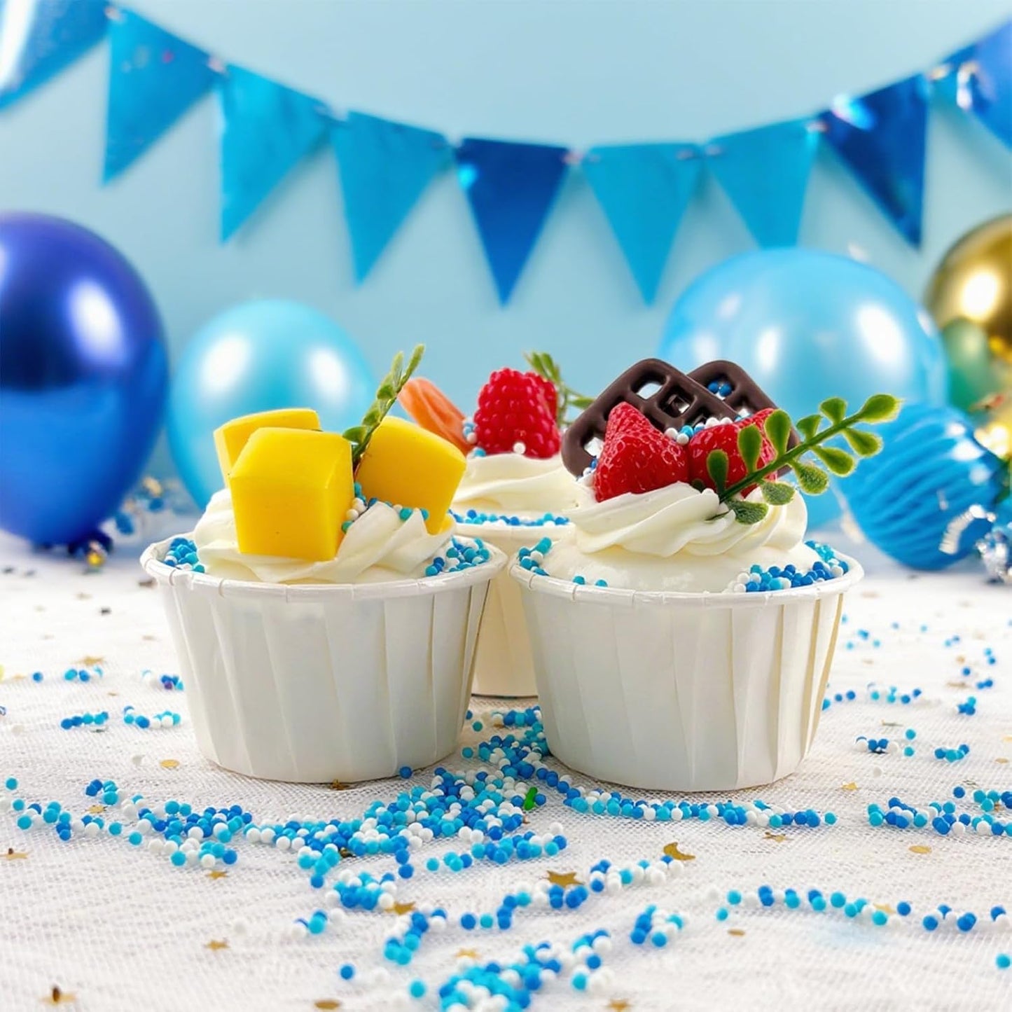 Blue White Pearl Sugar Sprinkles 2mm 130g/4.6 Oz Blue Sprinkles for Cake Decorating White Candy Pearls Baking Decorations Edible Sugar Pearls Sprinkle for Ice Cream Toppings Wedding Chirstmas