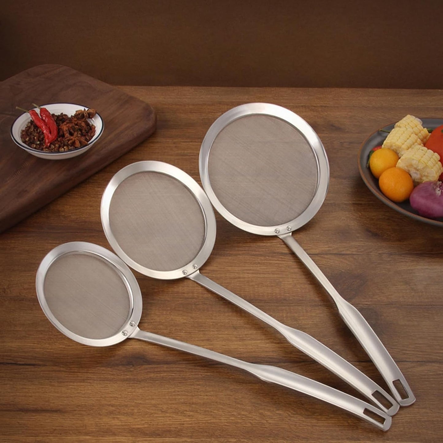 Stainless Steel Fat Skimmer Spoon, Kitchen Fine Mesh Food Strainer and Hot Pot Skimmer with Long Handle for Skimming, Cooking, Frying, Grease, Gravy and Foam (4.7")
