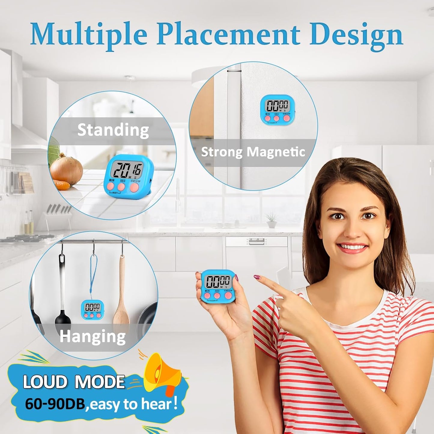 ZILLEEN 6 Pack Kitchen Timers for Cooking Digital Classroom Timers for Kids Teachers Blue Green Purple