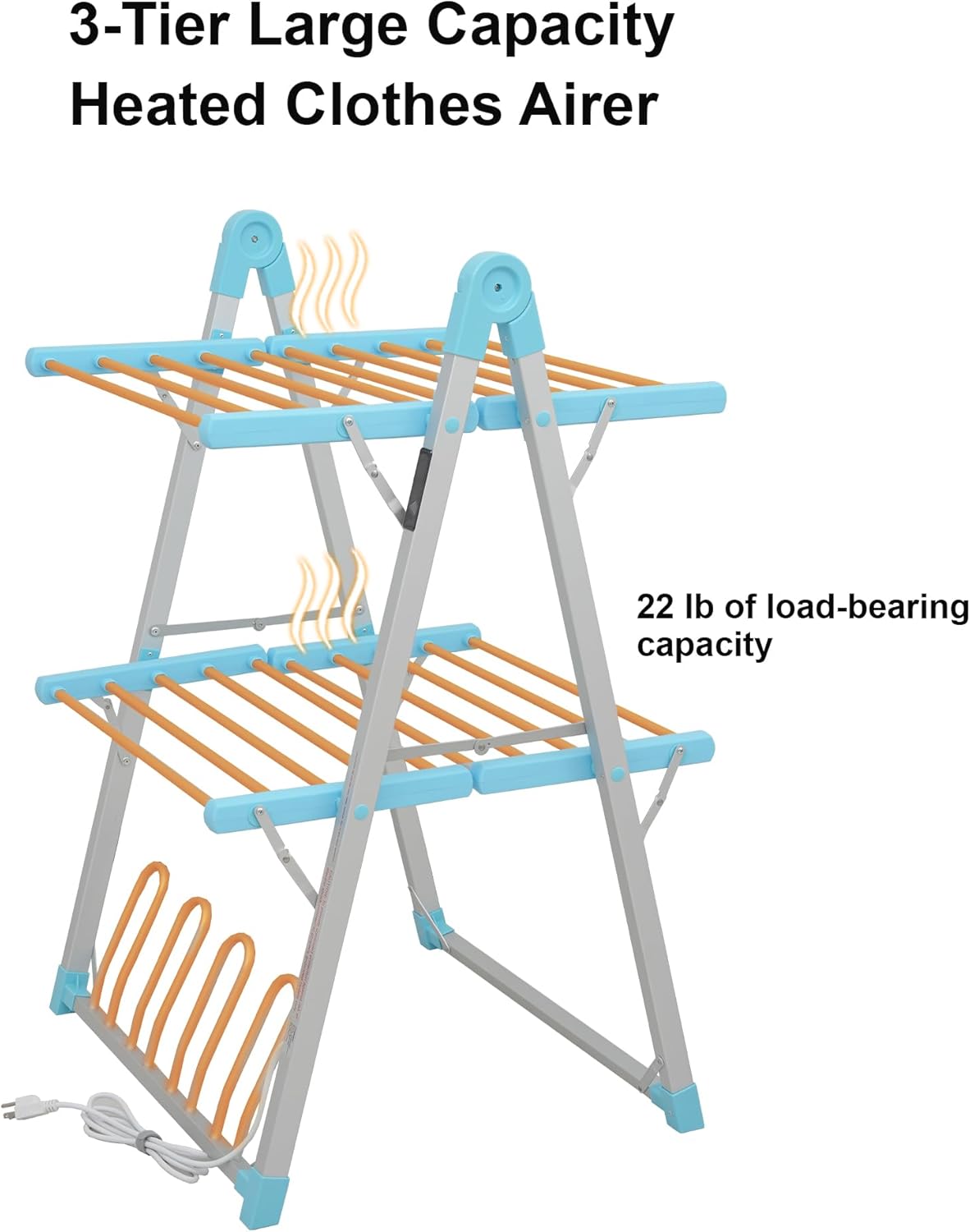 Electric Heated Clothes Drying Rack,Foldable Heated Garment Dryer with Timer Shut-Off Laundry Rack for Clothes Shoes Socks,Aluminum Alloy,Blue,Plug & Play,(39.37x25.98x23.82in)