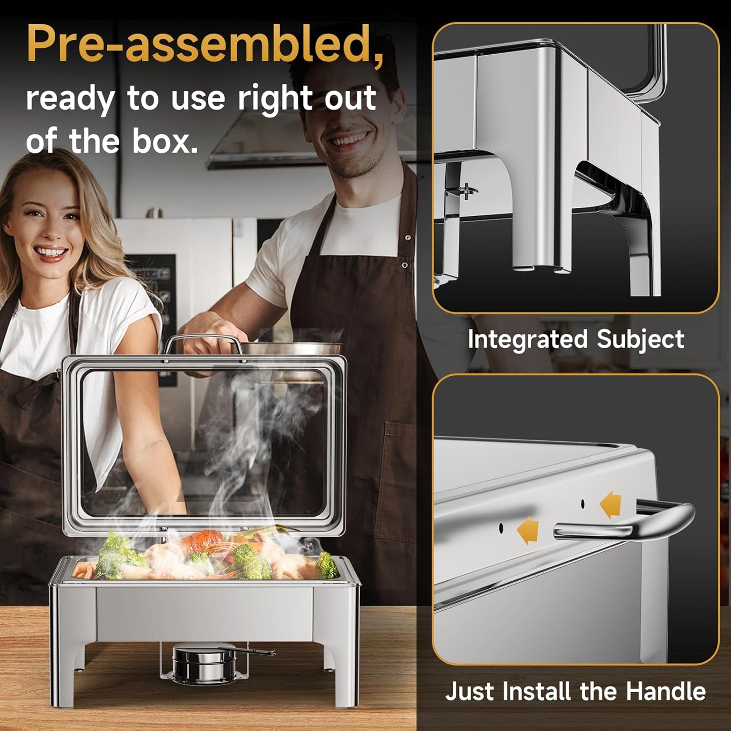 Chafing Dishes for Buffet, 9.5QT Square Stainless Steel Chafing Dish with Transparent Hydraulic Lid, 304 Food Pan, Buffet Warmer for Parties and Events (Silver)