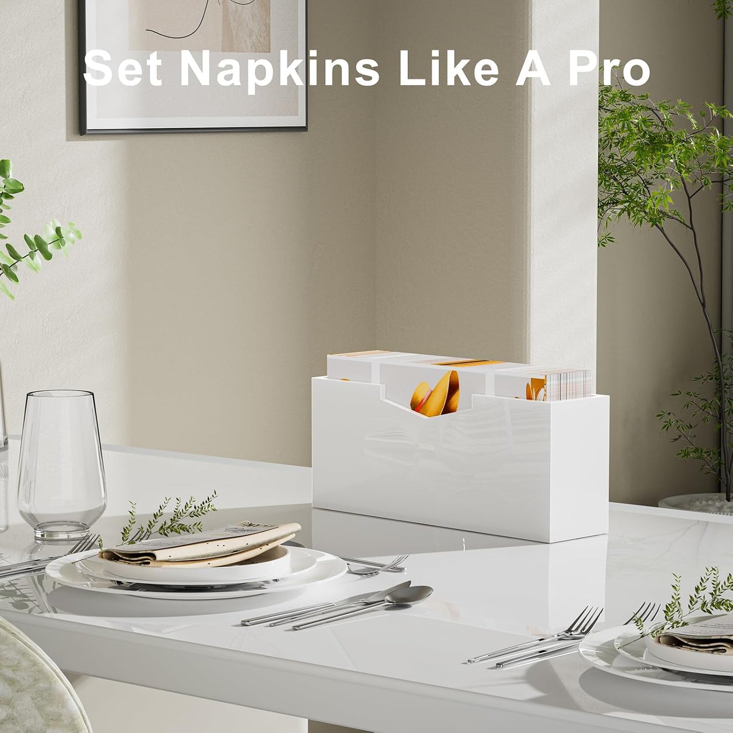 HELPLEX White Acrylic Guest Towel & Napkin Holder - Waterproof Splash-Proof Vertical Design for Bathroom, Kitchen, Dining Table - Home Hotel Office Organizer (1-Pack)