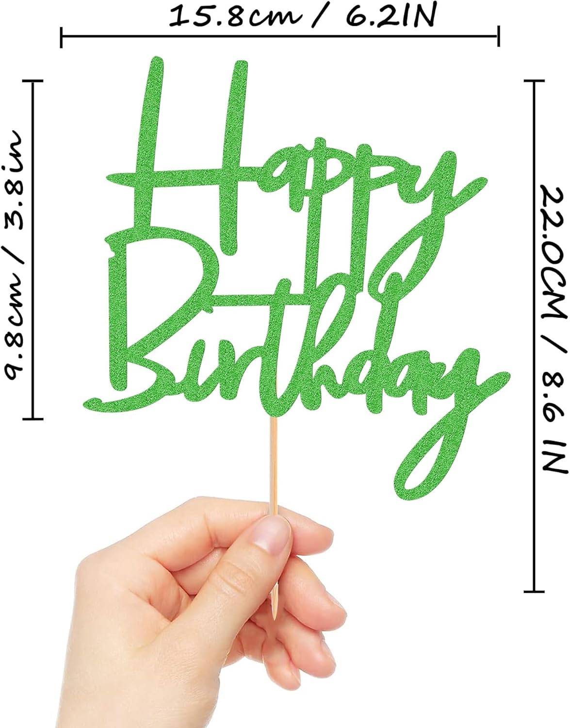 Happy Birthday Cake Topper - Glitter Green Birthday Cake Top Decorations (Green)