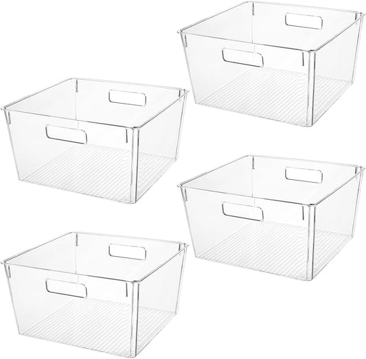 Extra Large Clear Plastic Storage Bins, Perfect for Kitchen Organization or Pantry Organization and Storage, Laundry Room, Fridge, Freezer Organizer Plastic Storage Containers for Organizing