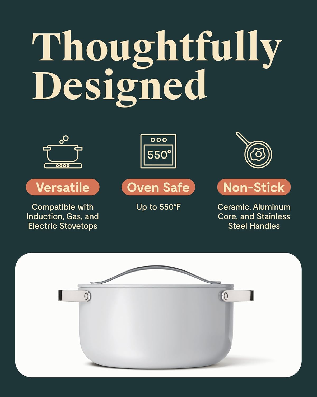 Caraway Nonstick Ceramic Dutch Oven Pot with Lid (6.5 qt, 10.5") - Non Toxic, PTFE & PFOA Free - Oven Safe & Compatible with All Stovetops (Gas, Electric & Induction) - Gray