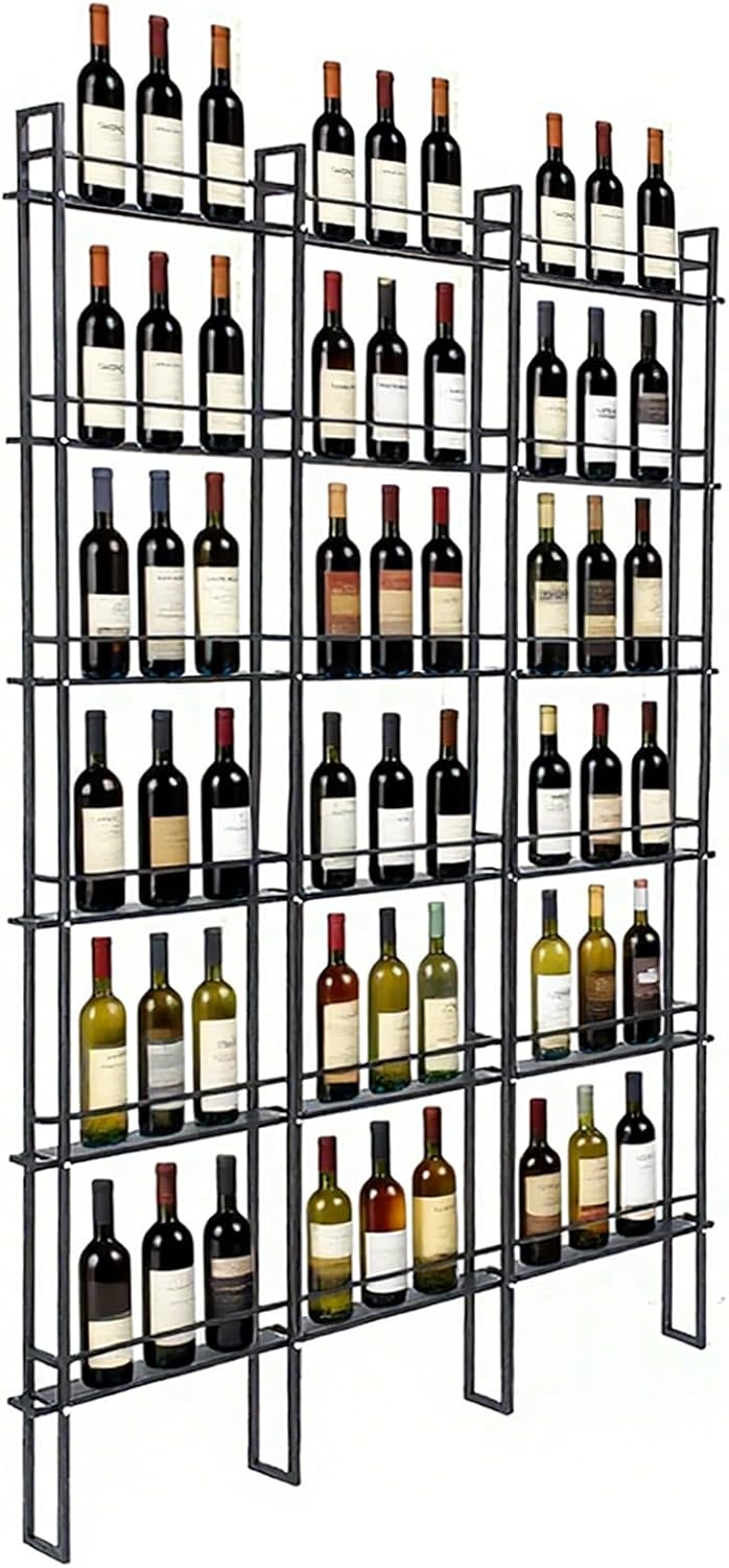 Wine Racks Wall Mounted, 6-Tier Wine Storage Holder, Black Industrial Bar Liquor Bottle Display Shelf, for Home Bar, Kitchen, Dining Rooms, & Wine Cellars (Black, 3 Column)