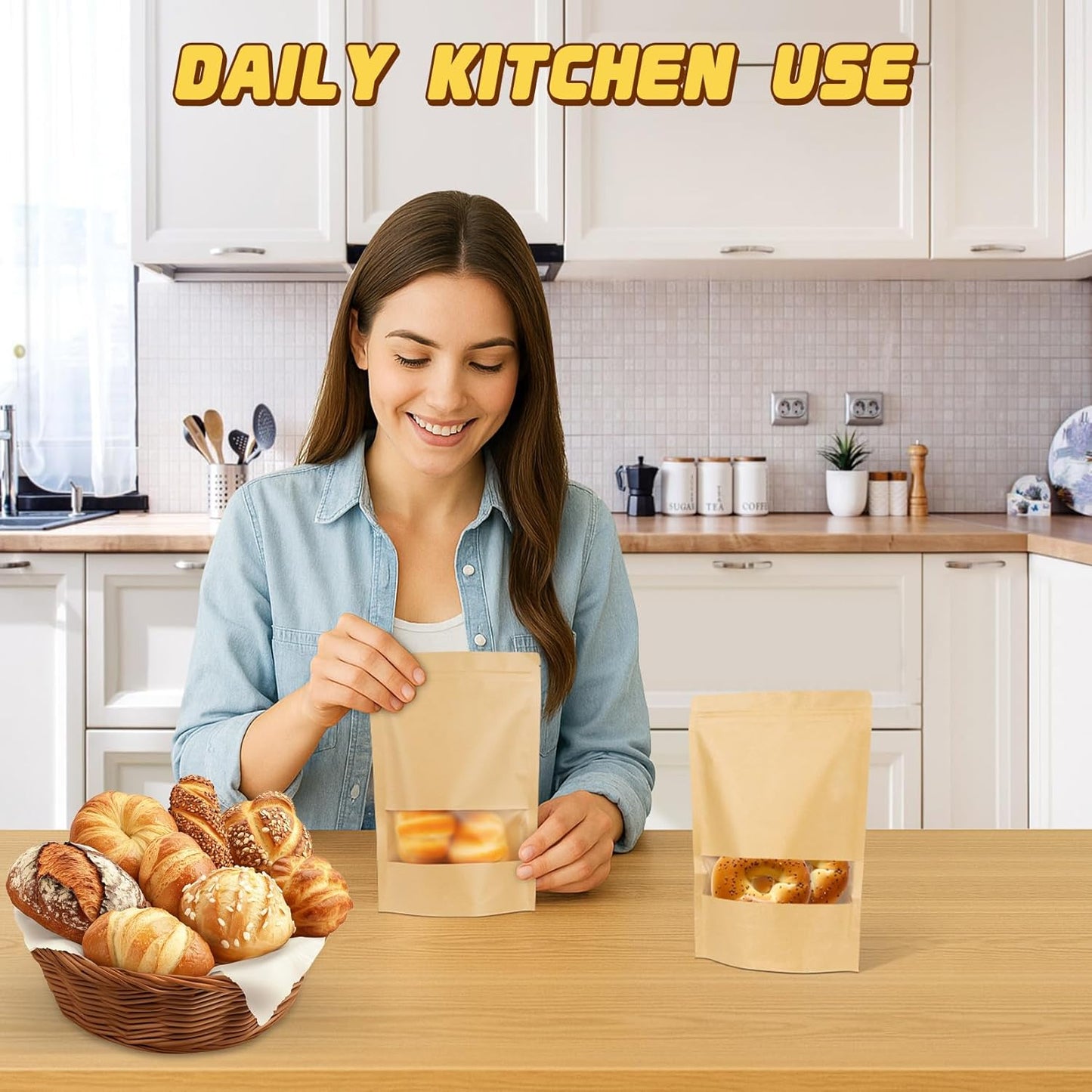 Resealable Smell Proof Bag, 50 Pcs Zip Lock Bags with Window, Reusable Snack Bags, Stand Up Pouches Heat Sealable, Food Storage Baggies for Cookies, Herbs, Tea, Coffee, Spice, Jerky