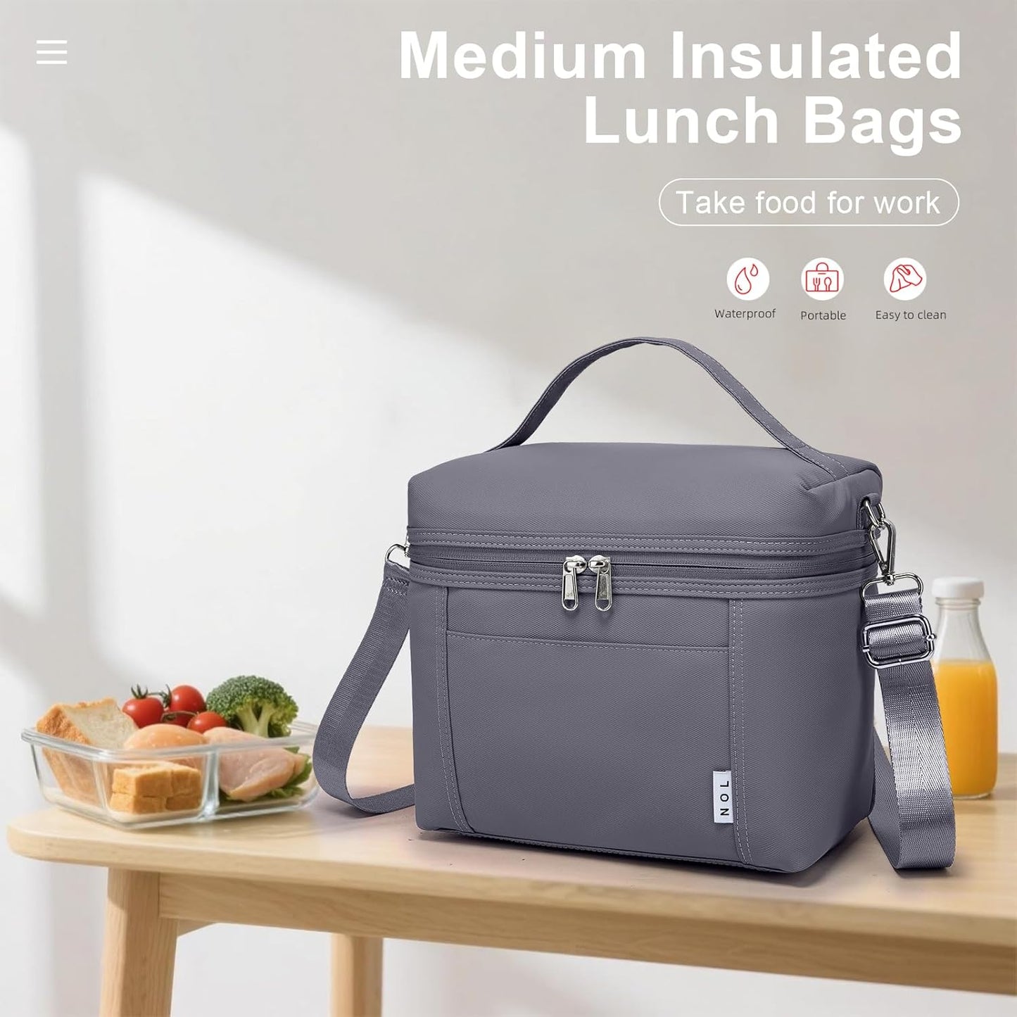 NOL Natural Organic Lifestyle Insulated Lunch Bags for Women Cooler Bag Lightweight Nylon Waterproof Lunch Box For Work