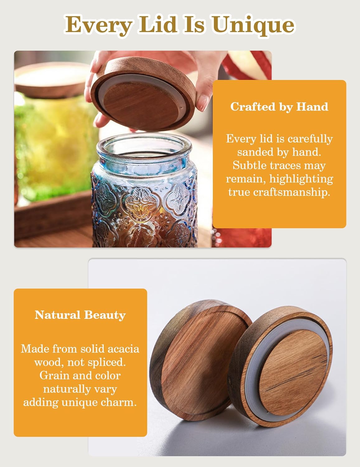 Glass Jar with Airtight Wood Lid – 24 OZ Kitchen and Pantry Canister, Decorative Vintage Storage Container for Candy, Coffee, Cookie, Cereal, Flour, Sugar, Tea, Blue Begonia