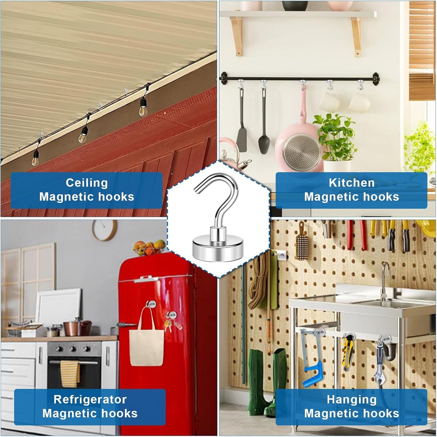 LOVIMAG Neodymium Strong Magnetic Hooks,30Lbs Rare Earth Magnets Heavy Duty with Hook for Refrigerator,Ceiling Magnets for Hanging,Cruise,Curtain and Kitchen etc- 45 Pack