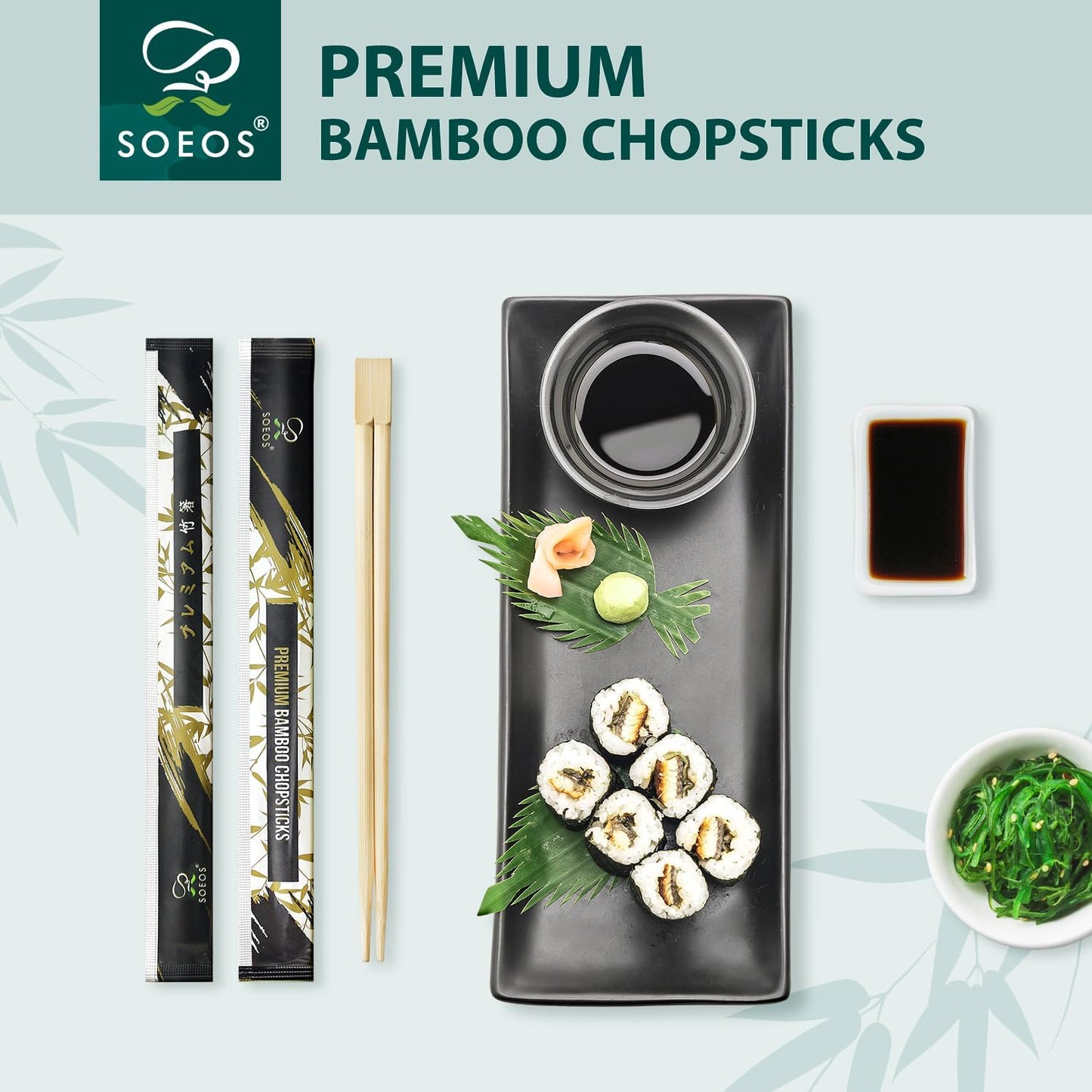Soeos 500 Disposable Chopsticks Bulk - Natural Wooden Chopsticks & Bamboo Chopstick for Sushi, Takeout, Party - Splinter-Free, Individually Wrapped Single-Use Chopstick (Approx.500 Pairs)