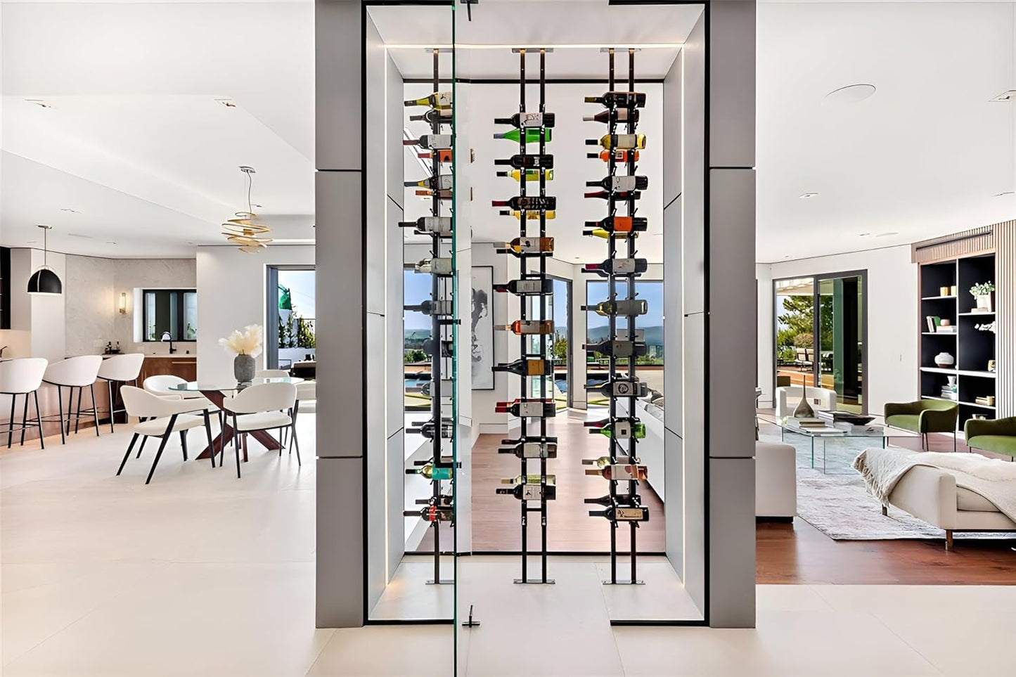 Ultra Wine Racks Floor-to-Ceiling Mount Display (2 Side, Double Deep, Black, Holds 84 Wine Bottles) - Modern Metal Wine Storage for Wine Cellars, Home Bars, Kitchens, & Dining Rooms