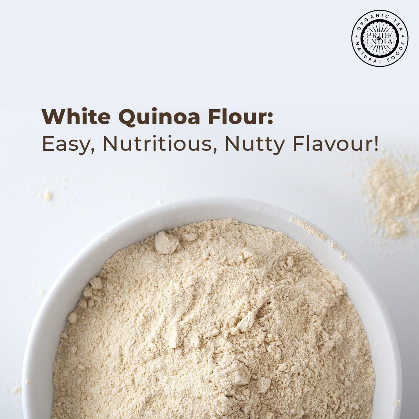 Pride of India- White Bolivian Quinoa Flour 1 lbs (454 gm) Nutty Earthy Taste Freshly Milled in Small Batches | Used for Baking Pizza Crust Thickening Agent Coating | Vegan, Gluten-Free