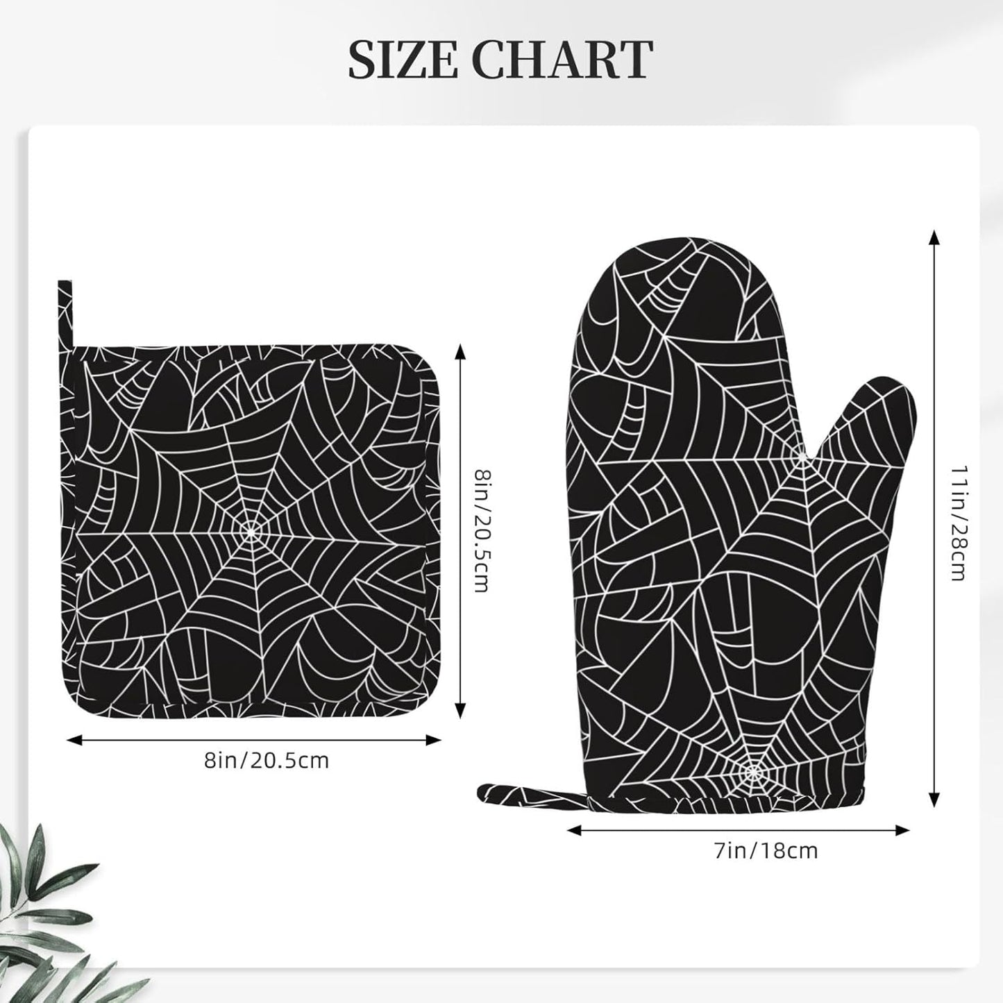 Black and White Spider Web Oven Mitts and Pot Holders Set of 4 Silicone Spiderwebs Kitchen Mitten Gloves and Non-Slip Potholders Set Heat Resistant Oven Gloves Hot Holders for Kitchen