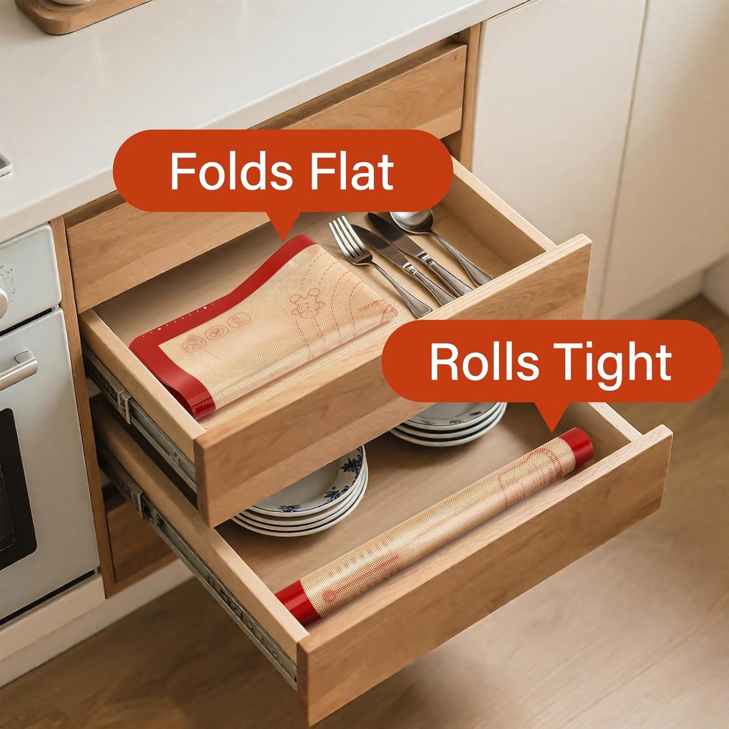 Non-Slip Silicone Baking Mat - 32x24 inch Extra Thick Pastry Mat with Measurements for Sourdough, Macarons, Bread, Pizza, Dough Rolling, Kneading, Oven Mat Heat Resistant to 480°F Gift for Baker