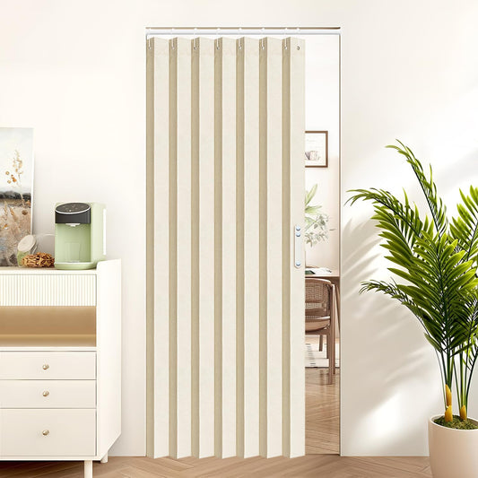 Vatge Closet Curtain for Open Closet, Folding Accordion Door Curtains for Closets Without Door, Privacy Curtain for Doorway, 1 Panel with Tieback, W39 x L78, Butter Cream