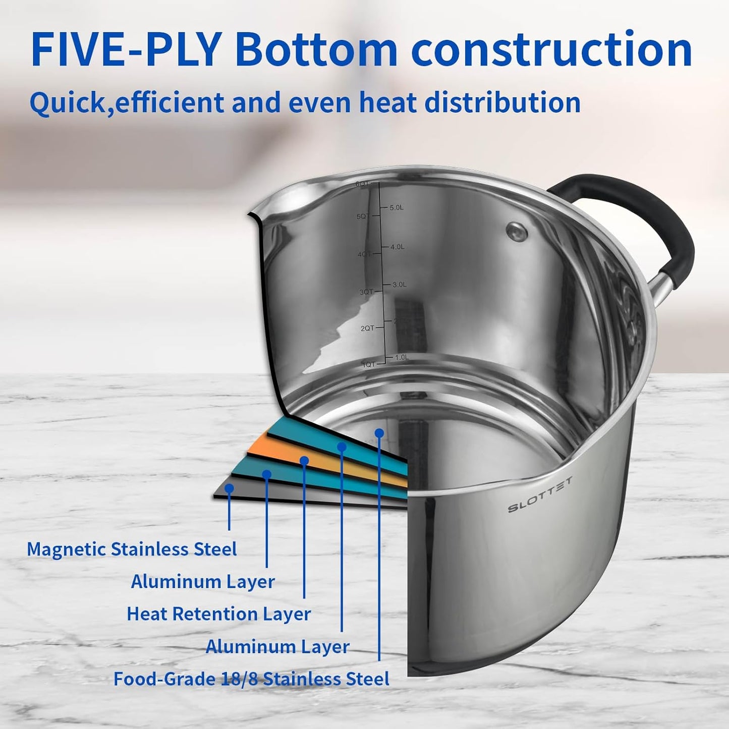 6 Quart Stainless Steel Stock Pot with Strainer Glass Lid,6 Qt Soup Pot Multipurpose Stockpot with Pour Spout,Stay-cool silicone Handle.