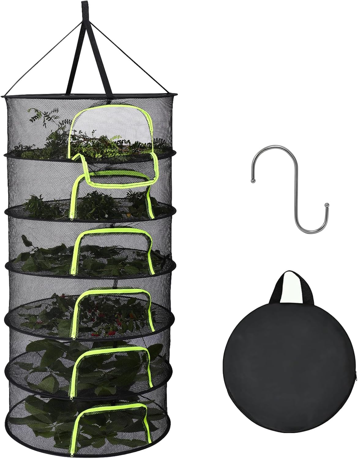 LUKETURE 6-Layer Hanging Herb Dryer Rack - with U-Zipper Mesh Net & Hook, Foldable Collapsible Drying Rack for Plants, Herbs, Flowers, Fish, Jerky, Laundry