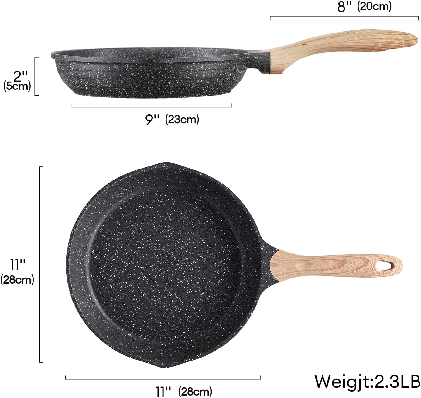 JEETEE 11 Inch Nonstick Frying Pan, Stone Coating Cookware, Nonstick Omelette Pan with Heat-Resistant Handle, Induction Skillet for Eggs (Grey)