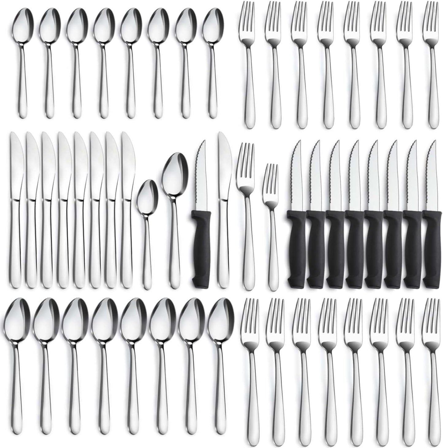 Pleafind 48-Pieces Silverware Set for 8, Flatware Set with Steak Knives, Stainless Steel Cutlery Set, Include Forks Spoons and Knives Set, Dishwasher Safe Utensil Sets for Home Restaurant