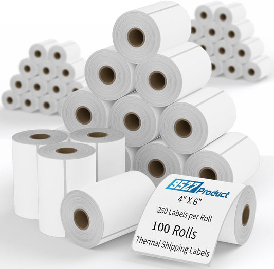 9527 Product 4x6 Blank Direct Thermal Shipping Labels for Zebra 2844 Zp-450 Zp-500 Zp-505,250 Labels/Roll,Total 100 Rolls