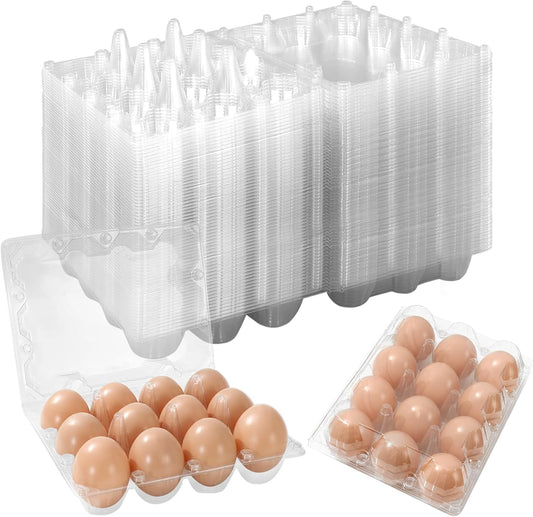 200Pcs Plastic Egg Carton Bulk Empty Clear Egg Tray Holder Container for Farm Business Market Home Kitchen Refrigerator Storage (3 x 4 Grids)