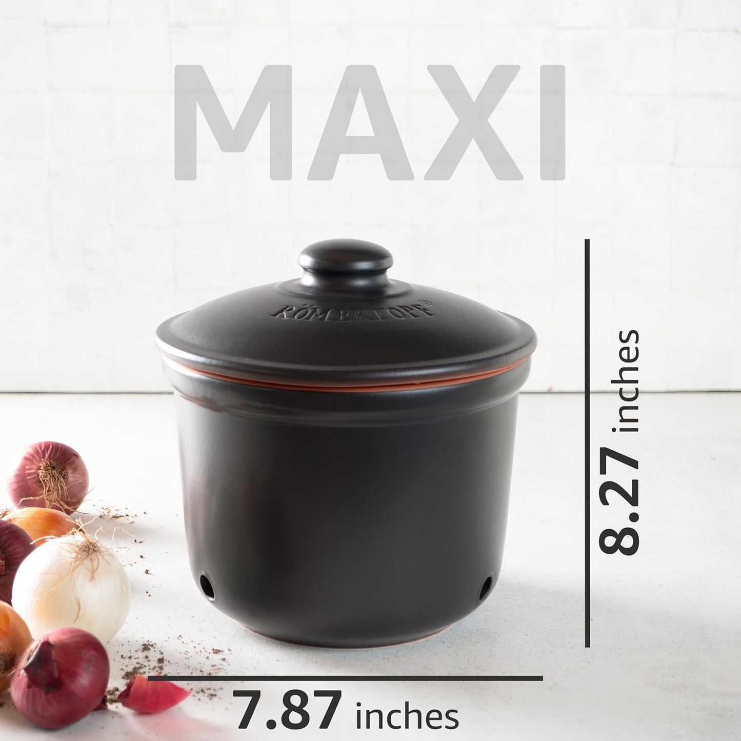 Romertopf Freshness Storage Potato Onion Garlic Clay Pot Set of 3 with Lids - Black