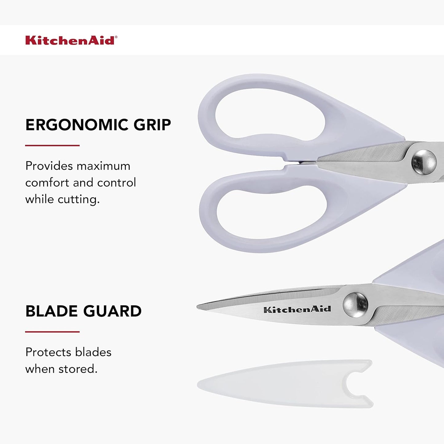KitchenAid All Purpose Kitchen Shears with Protective Sheath Durable Stainless Steel Scissors, Dishwasher Safe, Soft Grip Comfort Handle, 8.72 Inch, Lavendar Cream