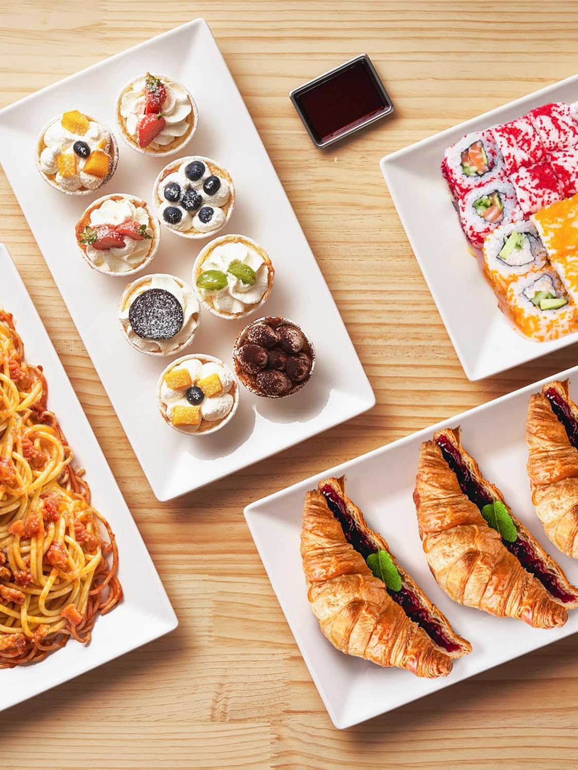 DOWAN 14" Serving Trays, Serving Platters, Ceramic Serving Platters and Trays, Rectangle Plates, Set of 4, for Weddings, Parties, Oven, Microwave, Dishwasher, Heat Resistant, Easy to Clean, Soft White