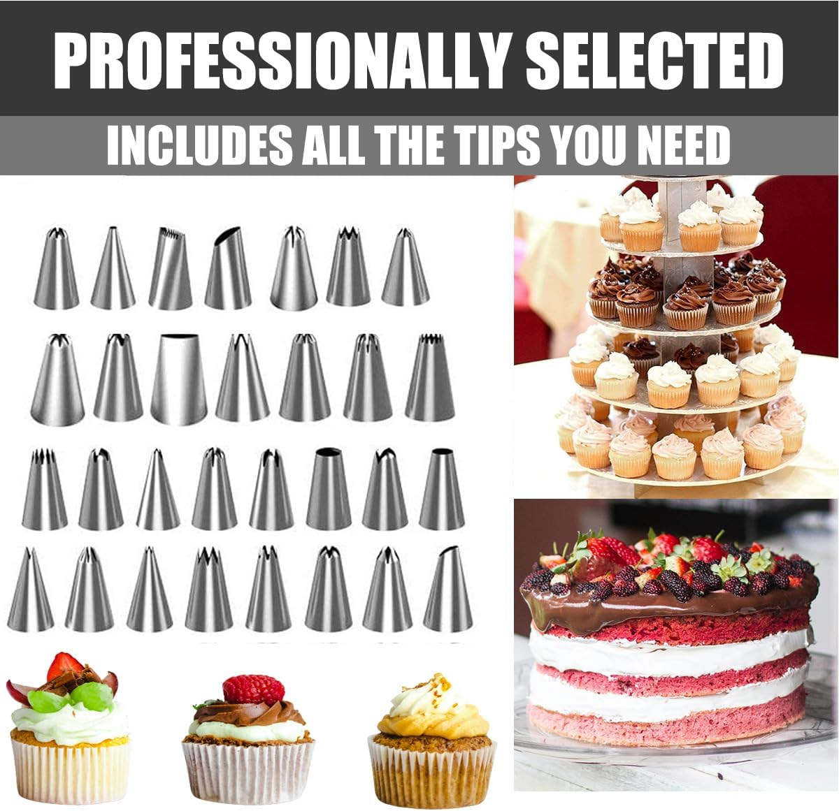 Cake Decorating Supplies Kit - Cake Turntable Set with 48 Icing Piping Tips, 20 Disposable Pastry Bags, 2 Couplers, Baking Tools for Beginners