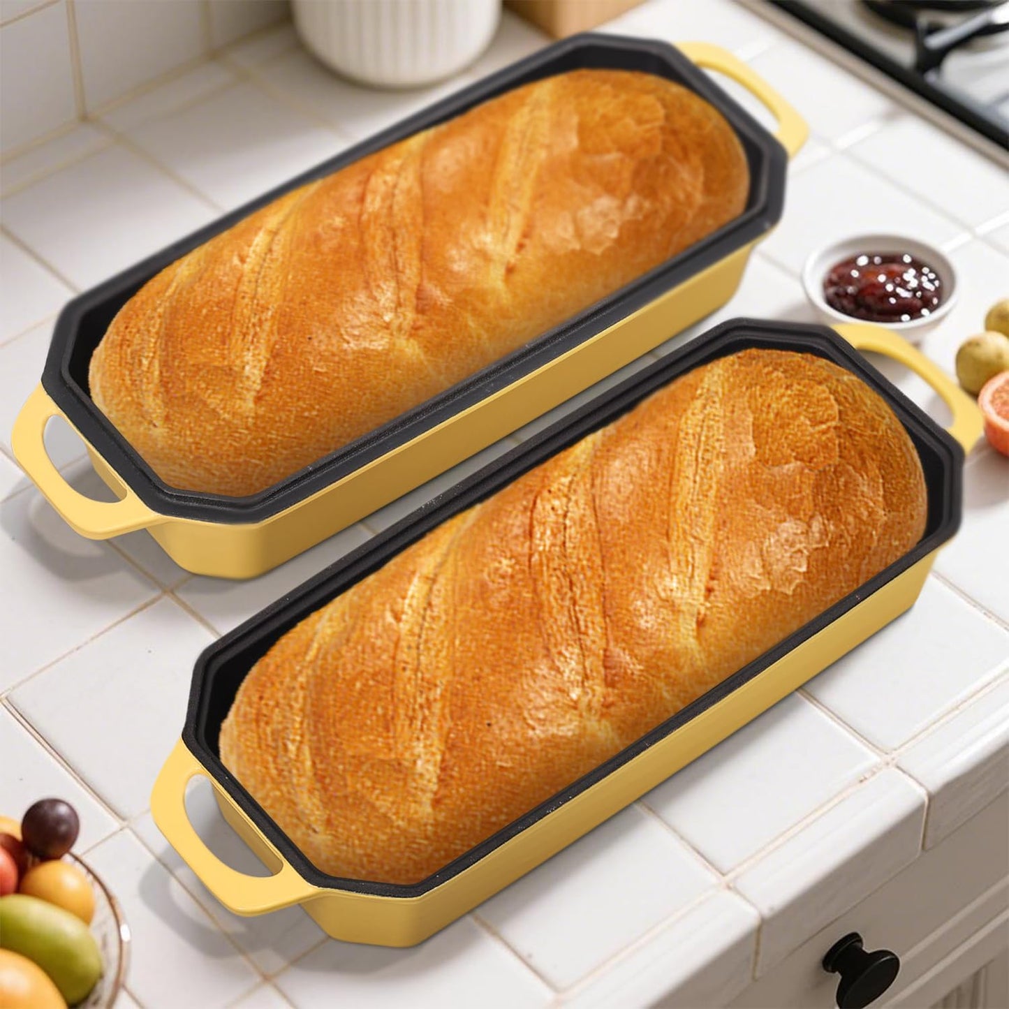 Bread Pan Cast Iron Loaf Pan with Lid Bread Loaf Pan 13x5 Inch Enameled Cast Iron Sourdough Bread Pan,Yellow