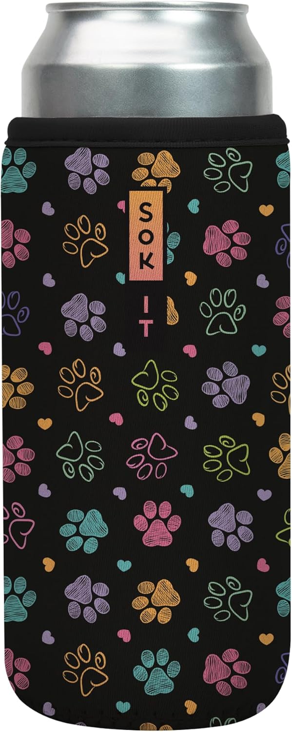 Sok It CanSok Sleeve for Beer & Soda Insulated Neoprene Cover (Furry Footprints, 25oz Can Sleeve)