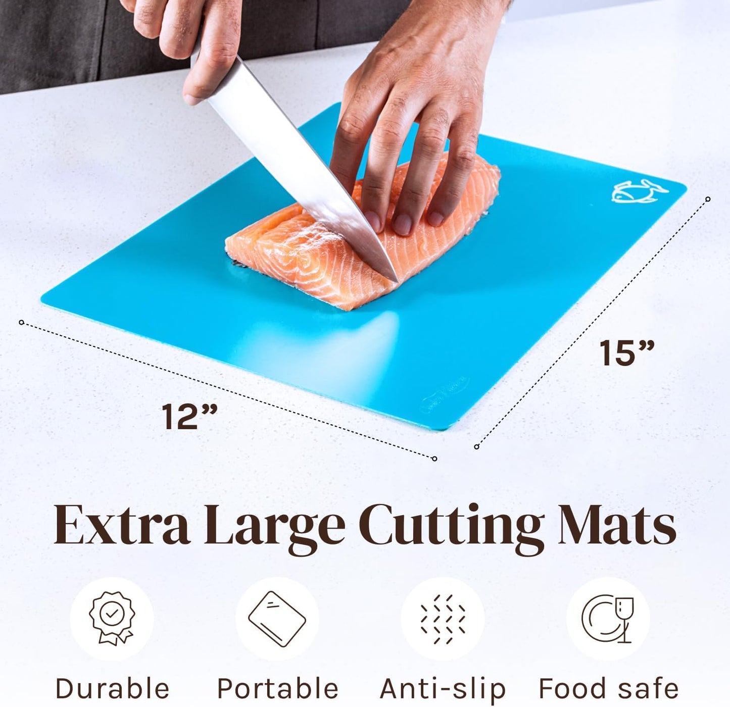 Extra Thick Flexible Plastic Cutting Board Mats with Food Icons & EZ-Grip Waffle Back, (Set of 6) Dishwasher Safe Vibrant