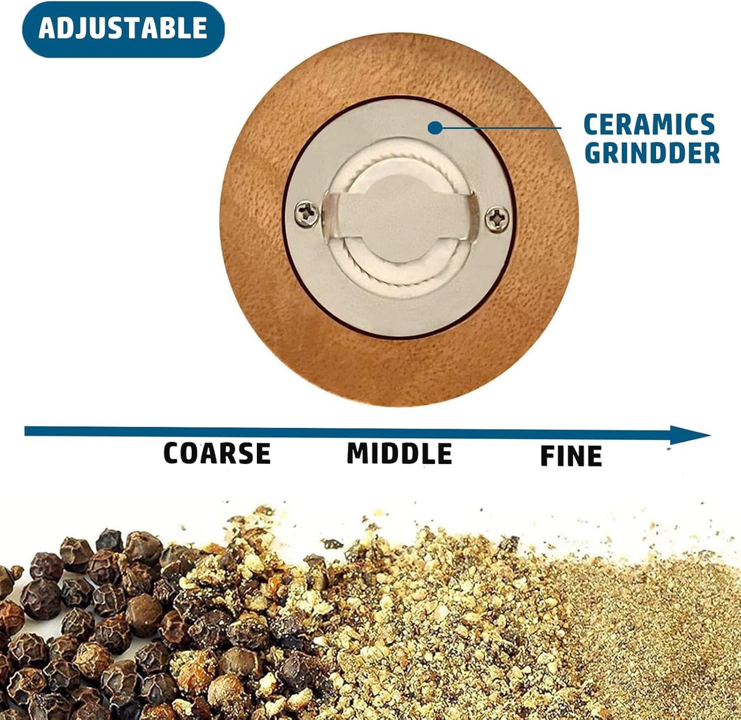 Salt and Pepper Mill Manual Pepper Grinder Set, Classical Hand Shake Wooden Pepper Mills Set Ceramic Core Grinding Metal Handle, 6in Two tone combination set Enjoy Fresh Ground Pepper Sea Salt