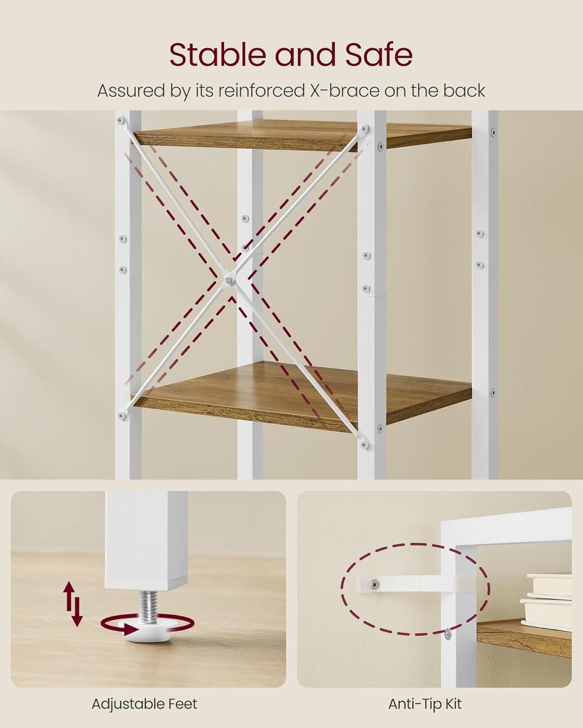 VASAGLE 6-Tier Bookshelf, Bookcase with Steel Frame, Book Shelf for Living Room, Home Office, Study, 11.8 x 15.7 x 73.2 Inches, Industrial Style, Honey Brown and Cloud White ULLS101K02