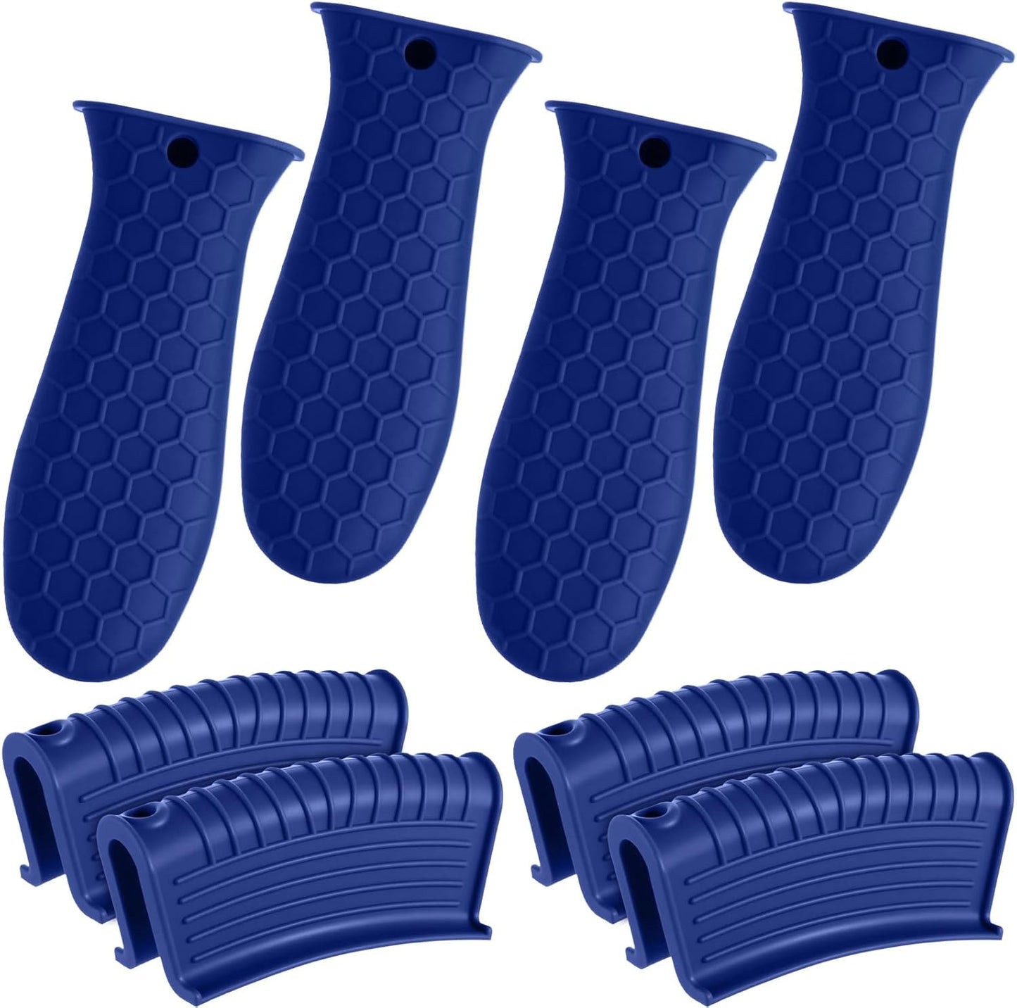 Patelai 8 Pcs Silicone Pot Holders Set Cast Iron Handle Cover Heat Resistant Pot Handle Covers Potholder Non Slip Reusable Pan Sleeve for Frying Pan Kitchen Supplies (Navy Blue)