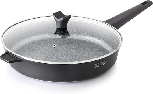 THE ROCK SOHO 12.5-Inch Non Stick Frying Pan with Lid – Nothing Sticks, Never Warps, Lasts Longer, Healthy Skillet with Heat-Resistant Handle, PFOA Free, Oven & Dishwasher Safe, Black