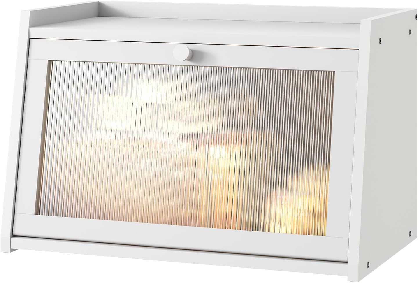 Bread Box for Kitchen Counter, Large Bamboo Bread Storage Container with Wavy Arcylic Door, Bamboo Wooden Farmhouse Bread Box for Your House (White, Medium)