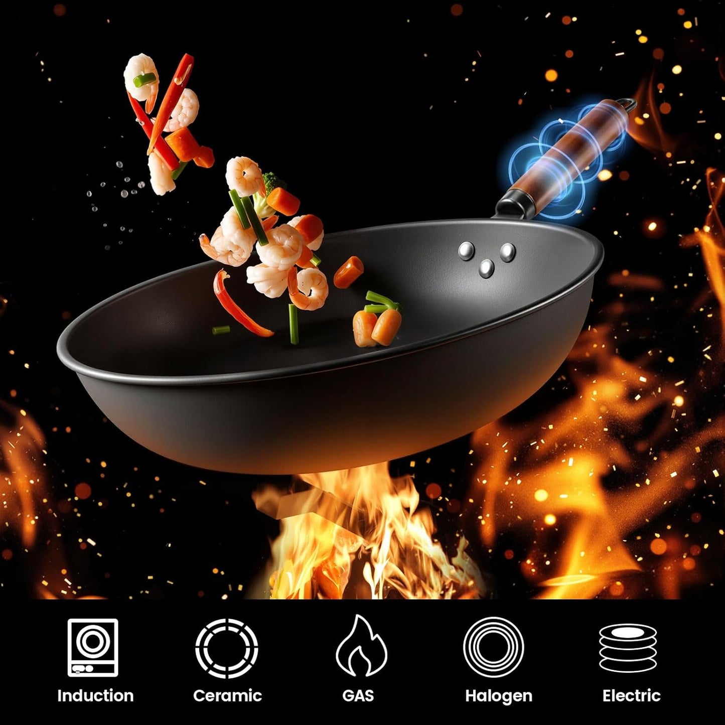 Induction Cooktop,1700W/85V~120V Induction Burner Portable Electric Wok,13-inch Carbon Steel Wok Included