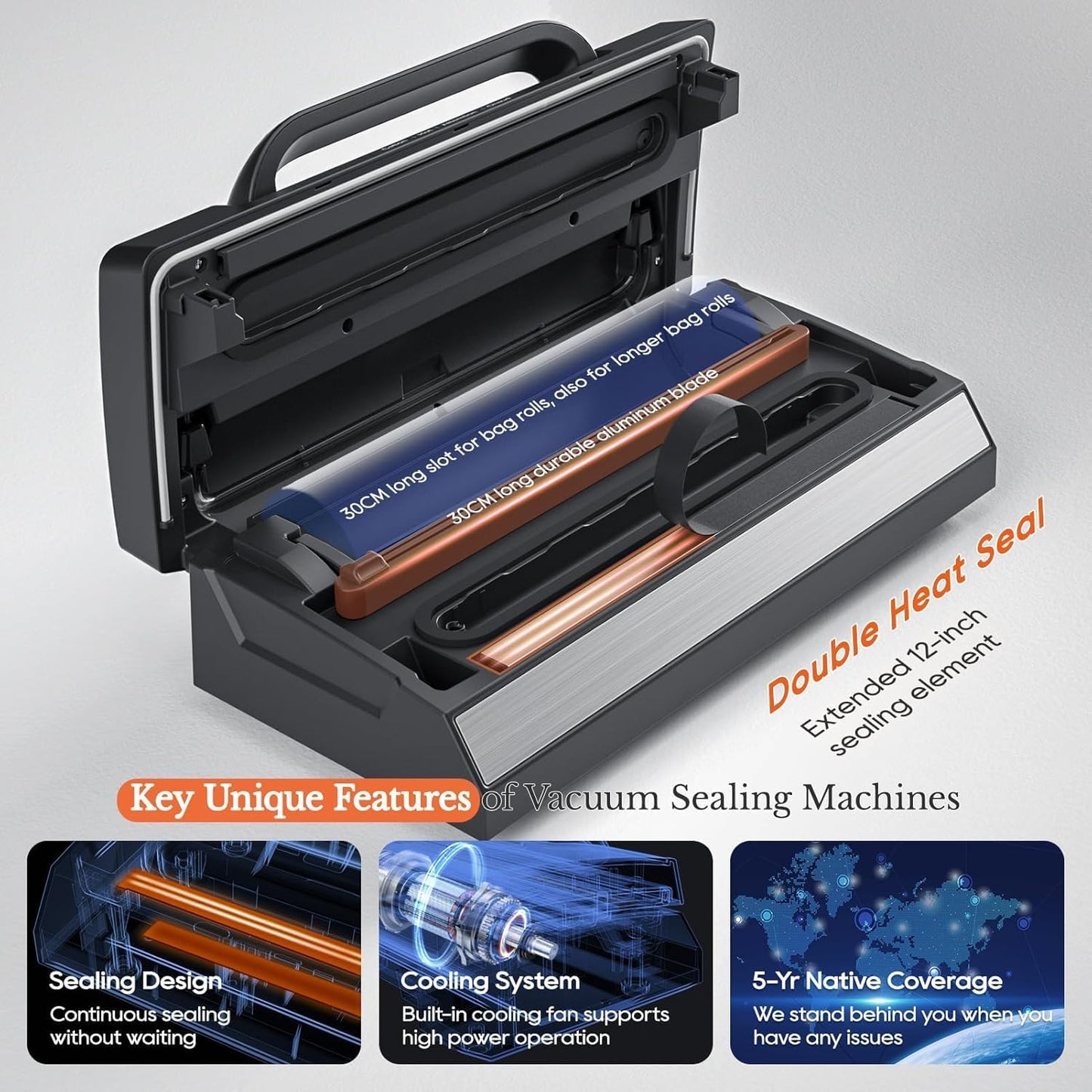 SEATAO VH5188 Automatic Vacuum Sealer Machine, 90kPa Multifunction Commercial Vacuum Food Sealer For Food Preservation, Dry & Moist & Food & Extended Modes, LED lights, Double Seal