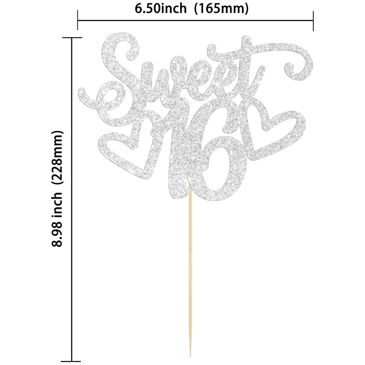 Gyufise 1Pc Sweet Teenager 16 Cake Topper Glitter 16th Birthday Cake Pick for Cheers to 16 Years Old 16th Birthday Party Cake Decorations Supplies Sliver