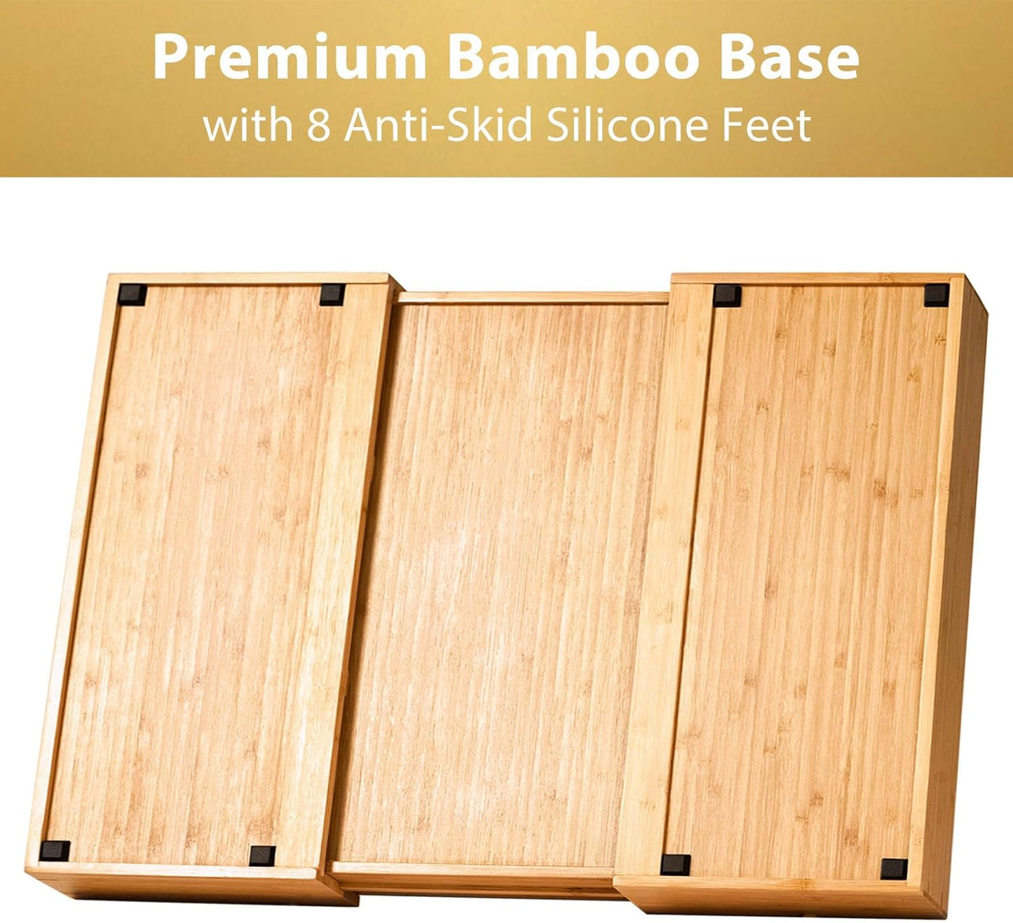 Umilife Extra Large Expandable Kitchen Siverware Utensils Drawer Organizer, 19" Deep for Big Drawer, Adjustable Bamboo Wood Drawer Divider with Curved Grooves, Cutlery Tray Flatware Holder