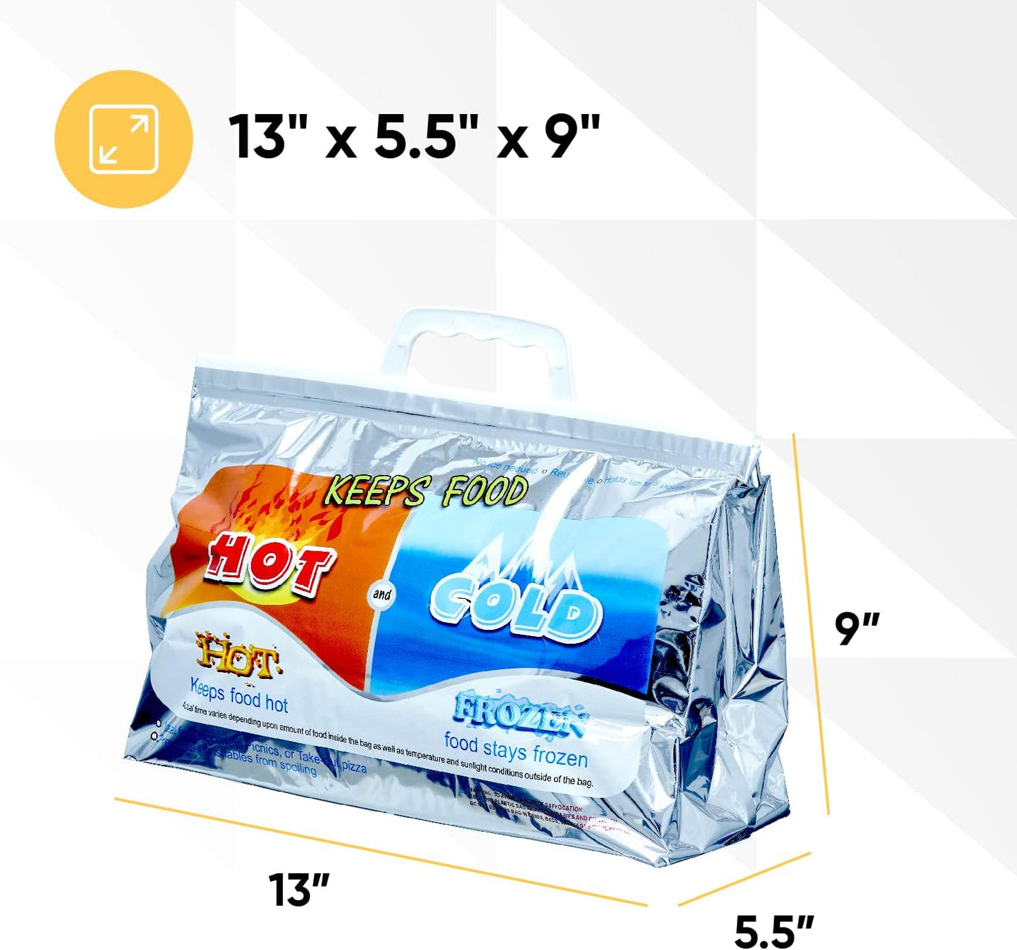 Superio Hot and Cold Insulated Bags for Food Delivery, Grocery Shopping Bags, Food Storage for Hot and Frozen Food for Travel, Disposable Cooler Bag, Reinforced Thermal Lunch Bag (8, 13"x5.5"x8.5")