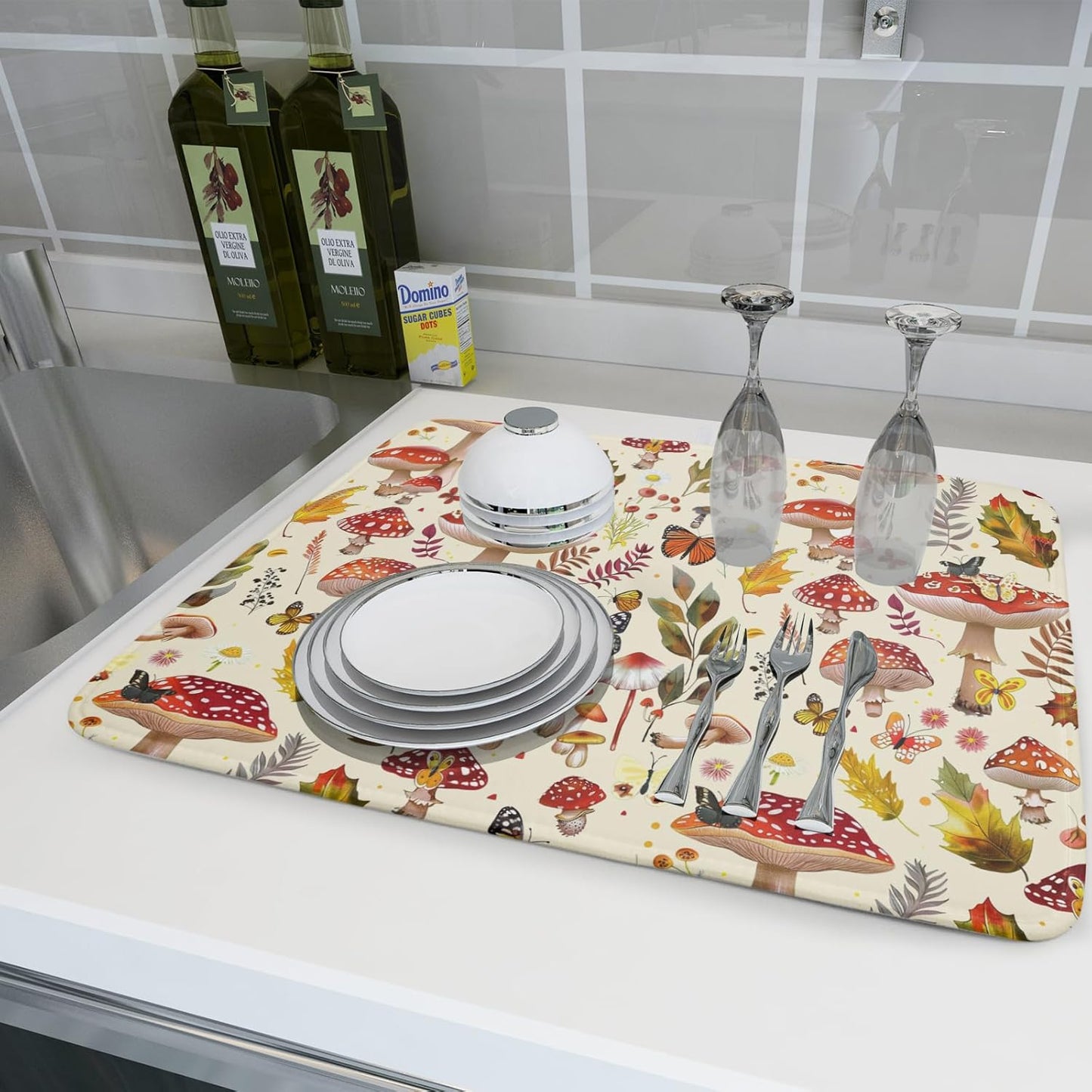 Magic Mushroom Dish Drying Mats Botanical Decorative Absorbent Drying Pad Microfiber Kitchen Sink Rack Mats 18 X 24 Inch