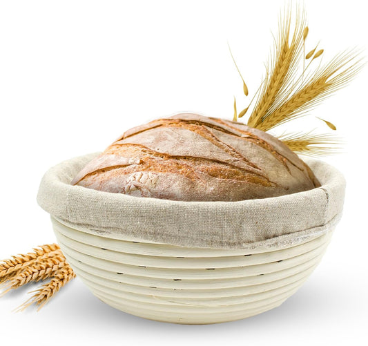 Banneton Bread Proofing Basket Sourdough Proofing Basket for Beginners & Professional Bakers, Handwoven Rattan Cane Bread Maker for Artisan Breads, 8.5 x 3 Inch, 1-Pound Round Brotform